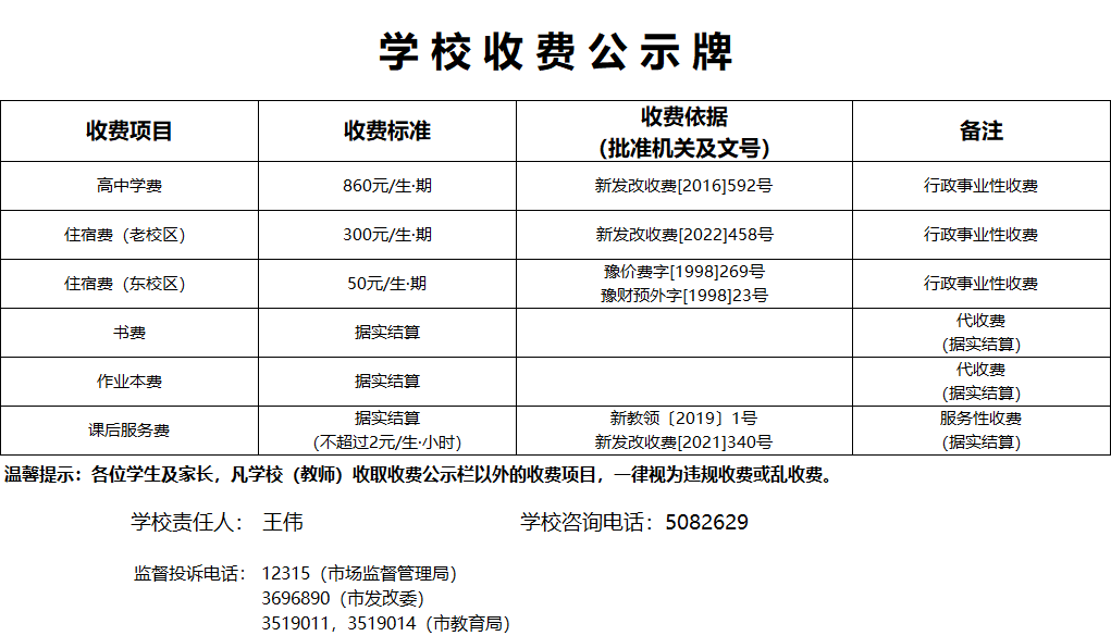 民办学校收费退费公示备案表