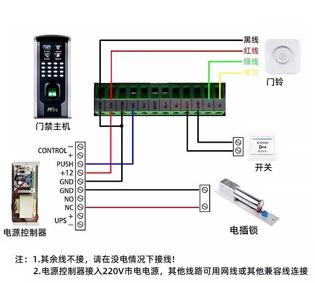 门禁主机跟门禁电源接线